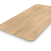 Eiken tafelblad met ronde hoeken - op maat - 2 cm dik (1-laag) - rustiek Europees eikenhout - verlijmd kd 8-12% - 50-120x50-350 cm - Afgeronde hoeken radius 5, 8, of 10 cm