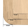 Eiken tafelblad met ronde hoeken - op maat - 4 cm dik (1-laag) - rustiek Europees eikenhout - verlijmd kd 8-12% - 50-120x50-300 cm  - Afgeronde hoeken radius 5, 8, of 10 cm