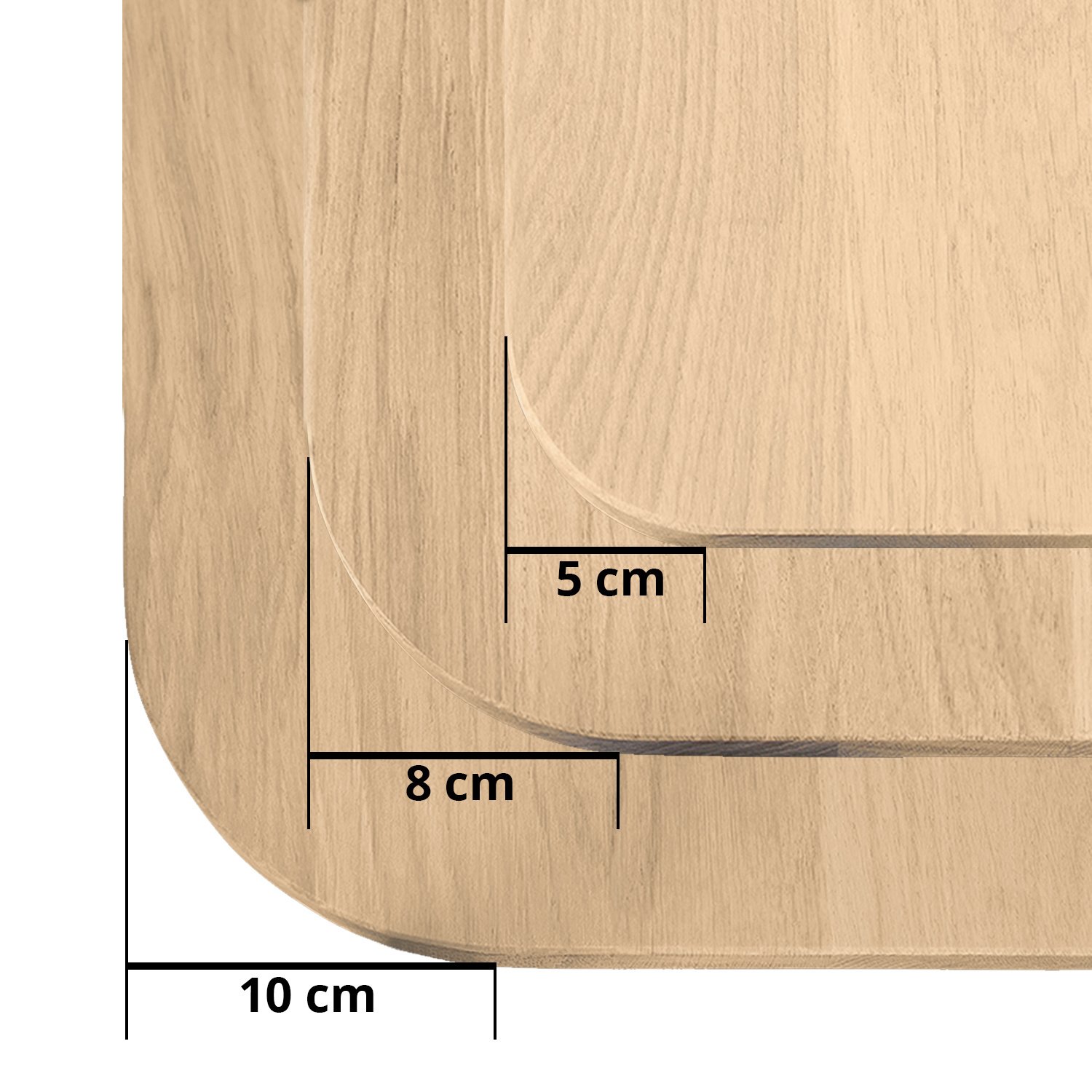  Eiken tafelblad met ronde hoeken - op maat - 4 cm dik (1-laag) - rustiek Europees eikenhout - verlijmd kd 8-12% - 50-120x50-350 cm - Afgeronde hoeken radius 5, 8, of 10 cm