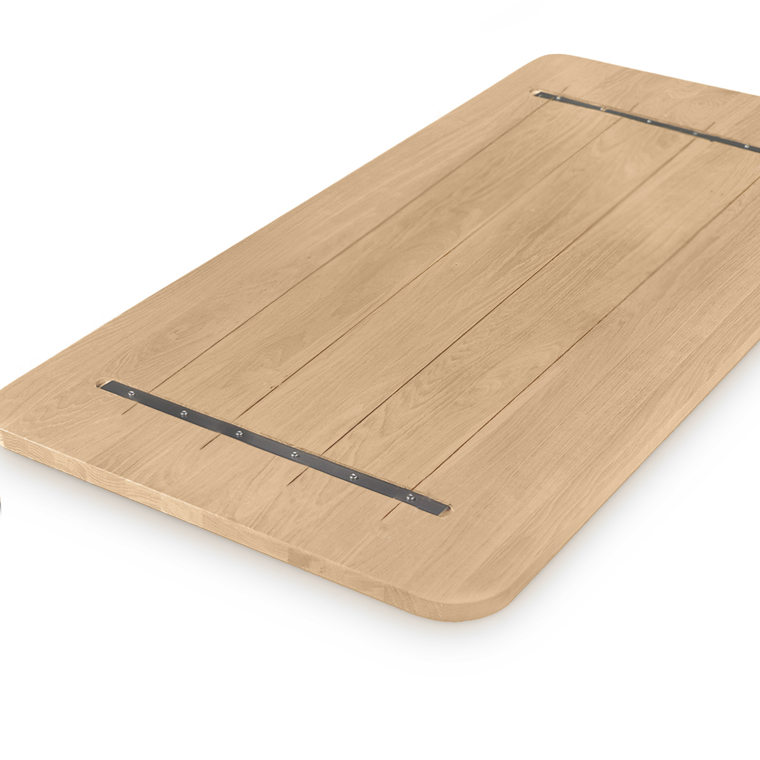  Eiken tafelblad met ronde hoeken - op maat - 4 cm dik (1-laag) - rustiek Europees eikenhout - verlijmd kd 8-12% - 50-120x50-350 cm  - Afgeronde hoeken radius 5, 8, of 10 cm