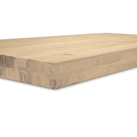 Eiken blad - op maat - 8 cm dik - 2-laags massief - rustiek eikenhout (B/C) - verlijmd paneel, smalle lamel - 80 mm