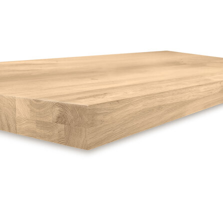 Eiken tafelblad - op maat - 6 cm dik - 2-laags rondom opgedikt - rustiek eikenhout (B/C) - verlijmd, smalle lamel - 40 mm