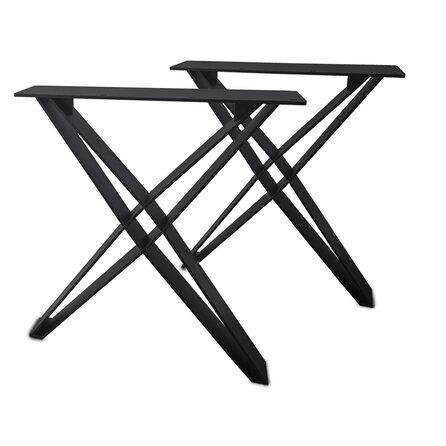 Stalen X poten - zwart - koker: 1x9 cm - breedte: 84 cm - hoogte: 72 cm - zwarte X-tafelpoot - gecoat metaal / staal