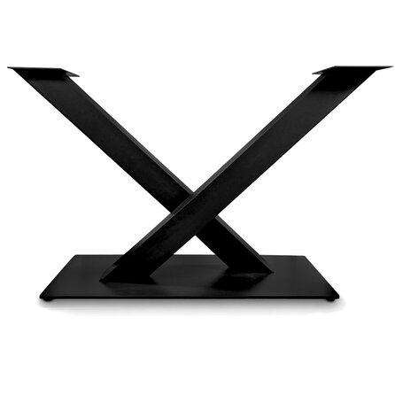 Stalen V / X onderstel - zwart - koker: 10x10 cm - 98 of 121 cm - hoogte: 72 cm - V/X tafelonderstel met voetplaat - gecoat metaal / staal