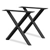 Stalen X poten - zwart - koker: 5,5x5,5 cm - breedte: 78 cm - hoogte: 72 cm - zwarte X-tafelpoot (twist) - gecoat metaal / staal