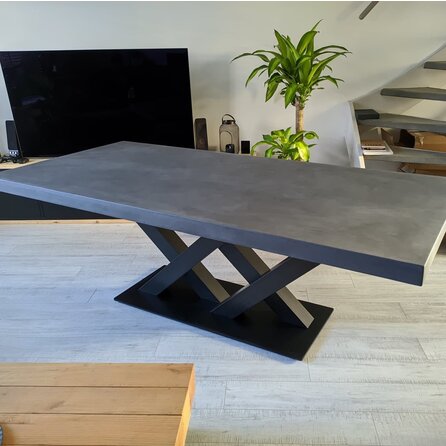 Stalen dubbele V / X onderstel - zwart -  10x10 cm - 180 cm - hoogte: 72 cm - dubbele V/X tafelonderstel met voetplaat - gecoat metaal / staal