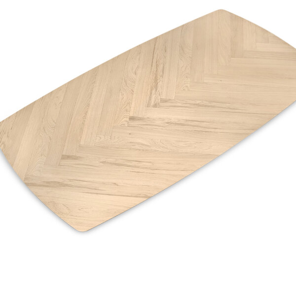  Eiken fineer tafelblad - visgraat motief - Deens ovaal - verjongd - 3,6 cm dik - foutvrij eikenhout