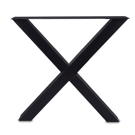 Stalen X poten - zwart - koker: 8x8 cm - breedte: 78 cm - hoogte: 72 cm - zwarte X-tafelpoot - gecoat metaal / staal