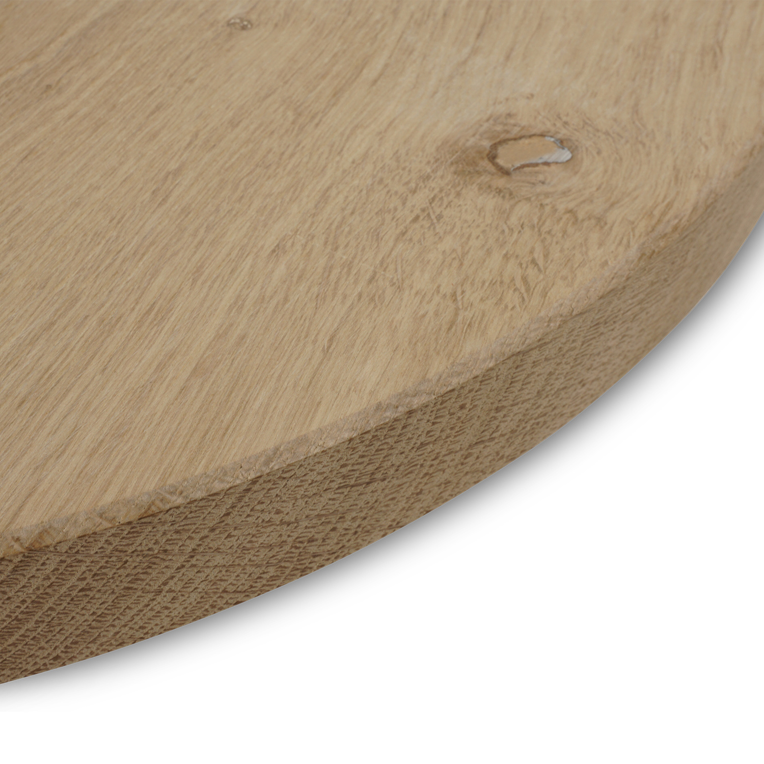  Rond eiken tafelblad op maat - 4 cm dik (1-laag) - rustiek Europees eikenhout - verlijmd kd 8-12% - diameter van 30 tot 180 cm