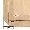Eiken wandplank zwevend met ronde hoeken - op maat - 4 cm dik (1-laag) - foutvrij - voorgeboord inclusief (blinde) bevestigingsbeugels - verlijmd Europees eikenhout foutvrij - kd 8-12% - 20-29x50-350 cm - Afgeronde hoeken radius 5, 8, of 10 cm