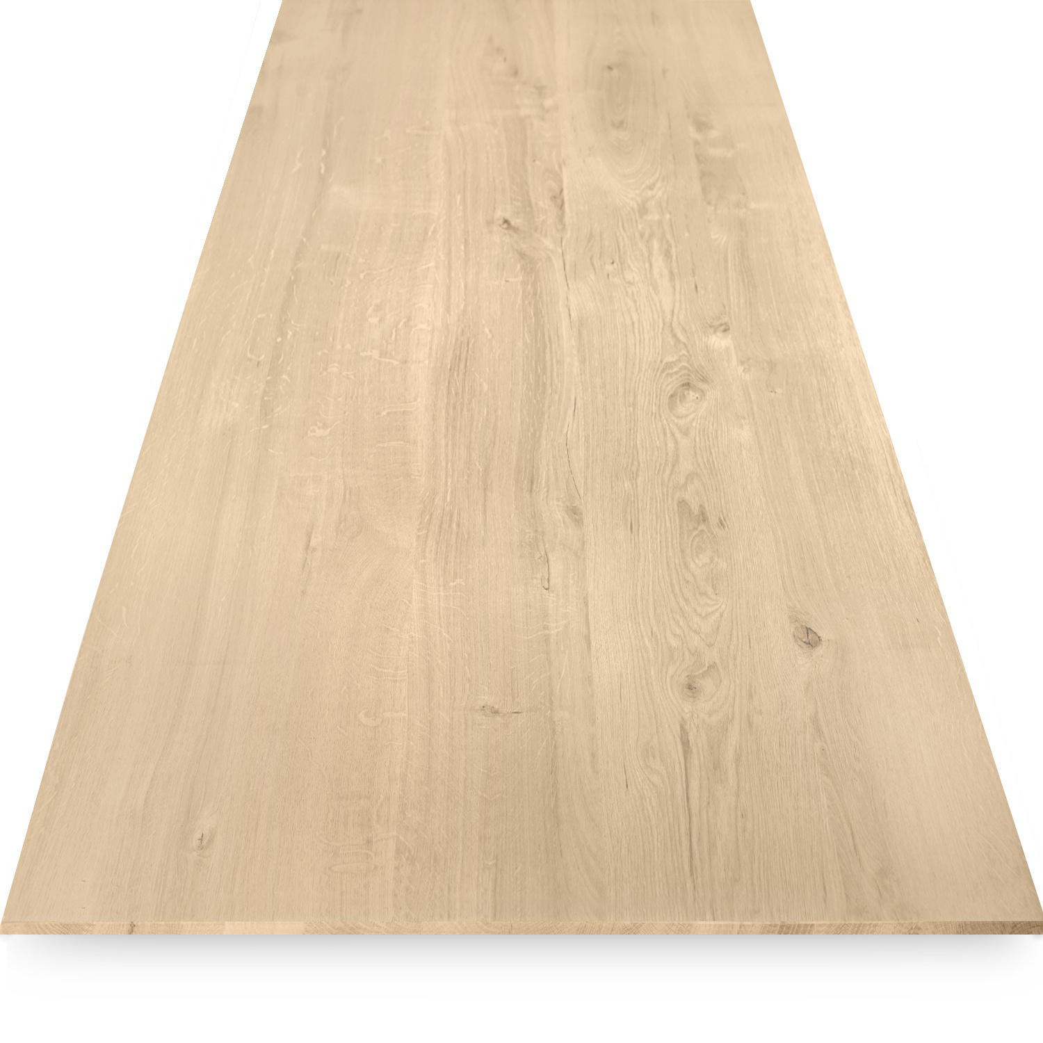  Eiken tafelblad met verjongde rand - 2,7 cm dik (1-laag) - Diverse afmetingen - rustiek Europees eikenhout - met brede lamellen (circa 10-12 cm) - verlijmd kd 8-12%