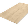 Eiken tafelblad verjongd op maat - 2,7 cm dik (1-laag) - rustiek Europees eikenhout - met brede lamellen (circa 10-12 cm) - verlijmd kd 8-12% - 50-120x50-248 cm
