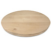 Rond eiken tafelblad op maat - 2,7 cm dik (1-laag) - rustiek Europees eikenhout - met brede lamellen (circa 10-12 cm) - verlijmd kd 8-12% - diameter van 35 tot 117 cm