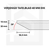 Eiken tafelblad met verjongde rand - 4 cm dik (1-laag) - Diverse afmetingen - foutvrij Europees eikenhout - met brede lamellen (circa 10-12 cm) - verlijmd kd 8-12%