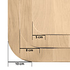 Eiken tafelblad met ronde hoeken op maat - 2,7 cm dik (1-laag) - foutvrij Europees eikenhout - met brede lamellen (circa 10-12 cm) - verlijmd kd 8-12% - 50-120x50-248 cm