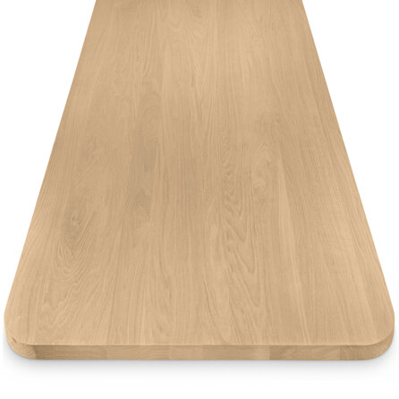 Eiken tafelblad - ronde hoeken - op maat - 4 cm dik - foutvrij eikenhout (A/B) - verlijmd, brede lamel (9-12 cm) - 40 mm