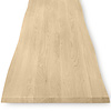 Eiken boomstam tafelblad op maat - 4 cm dik (1-laag) - met boomstam rand / waankant look - foutvrij Europees eikenhout - met brede lamellen (circa 10-12 cm) - verlijmd kd 8-12% - 50-120x50-248 cm