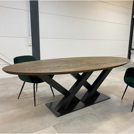 Stalen dubbele V / X onderstel - zwart -  10x10 cm - 180 cm - hoogte: 72 cm - dubbele V/X tafelonderstel met voetplaat - gecoat metaal / staal