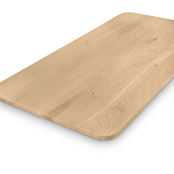  Eiken tafelblad met ronde hoeken - 4 cm dik (1 laag) - BREDE LAMEL - rustiek eikenhout