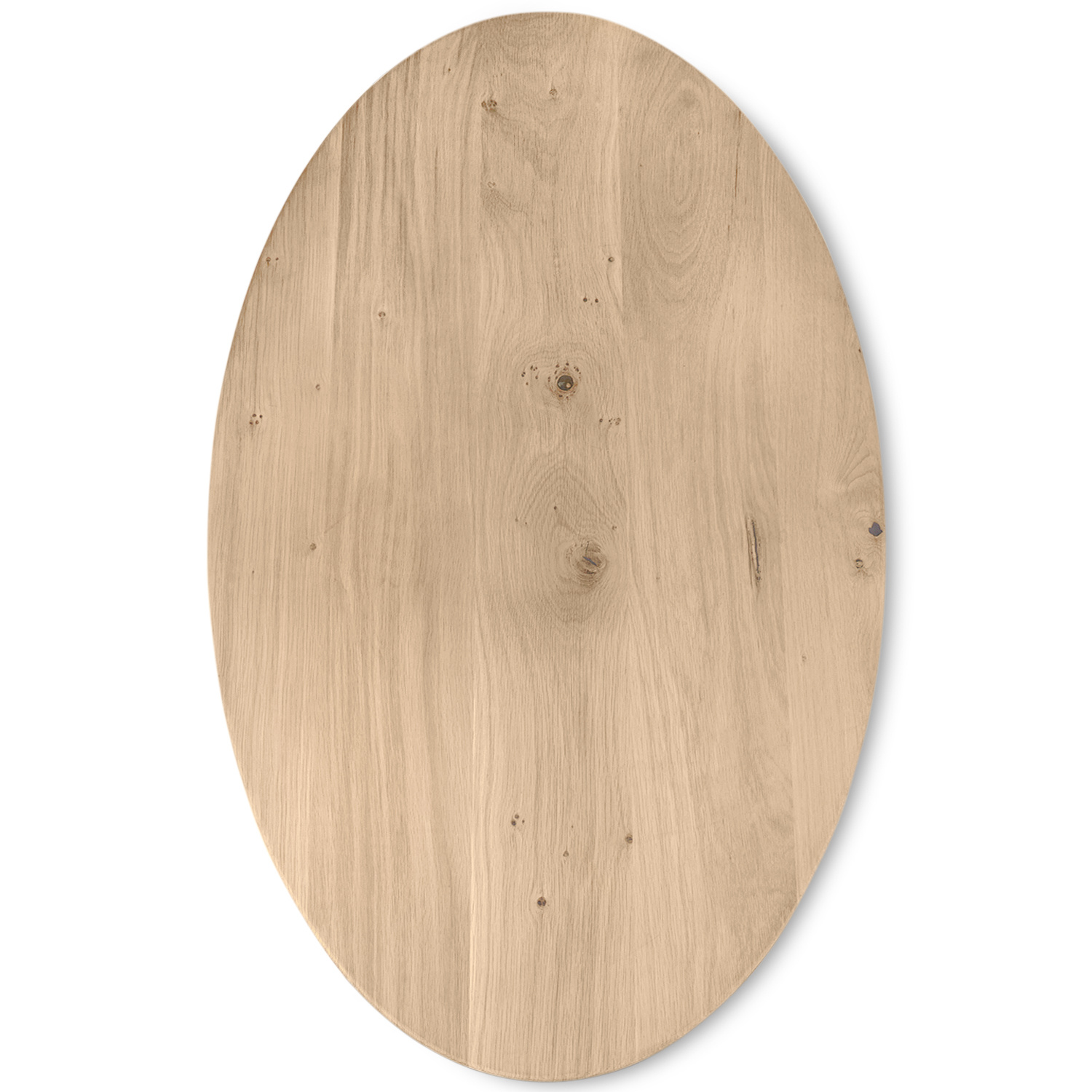  Ovaal eiken tafelblad op maat - 3 cm dik (1-laag) - rustiek Europees eikenhout - met brede lamellen (circa 14-20 cm)nhout - verlijmd kd 8-12% - 40-117x80-247 cm