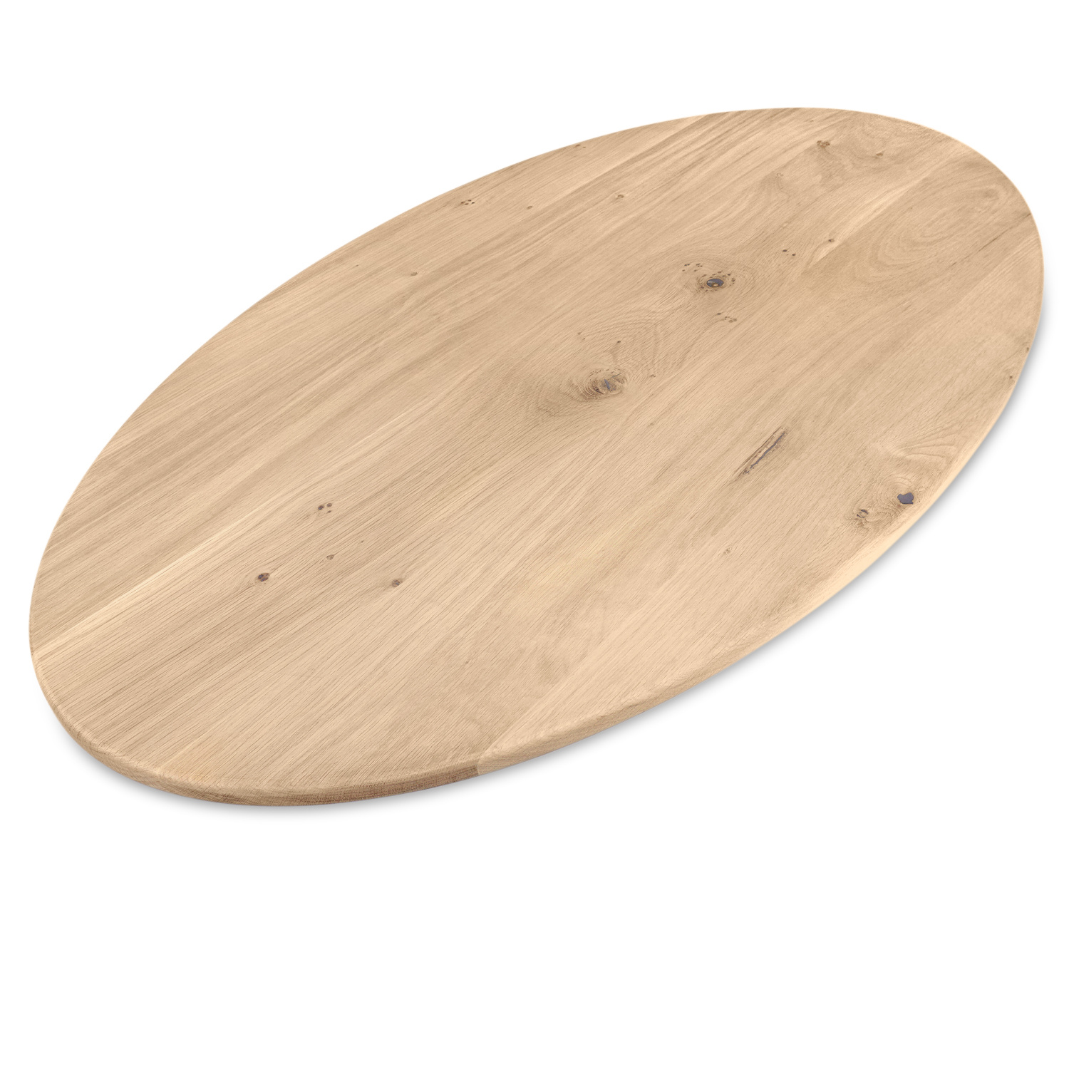  Ovaal eiken tafelblad op maat - 2,5 cm dik (1-laag) - extra rustiek Europees eikenhout - met extra brede lamellen (circa 14-20 cm)nhout - verlijmd kd 8-12% - 40-117x80-247 cm
