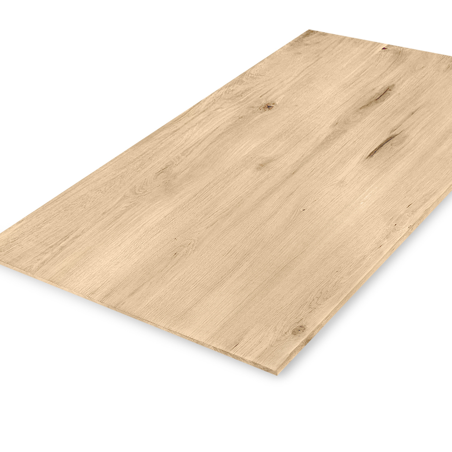  Eiken tafelblad verjongd op maat - 3 cm dik (1-laag) - extra rustiek Europees eikenhout - met extra brede lamellen (circa 14-20 cm) - verlijmd kd 8-12% - 40-117x80-247 cm