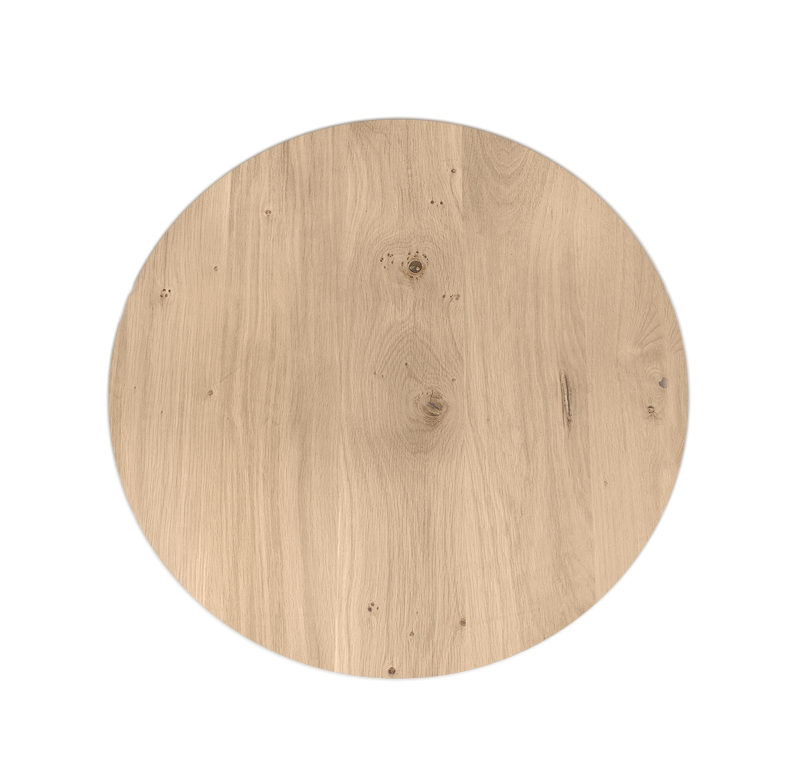  Rond eiken tafelblad op maat - 2,5 cm dik (1-laag) - extra rustiek Europees eikenhout - met extra brede lamellen (circa 14-20 cm)nhout - verlijmd kd 8-12% - diameter van 40 tot 117 cm