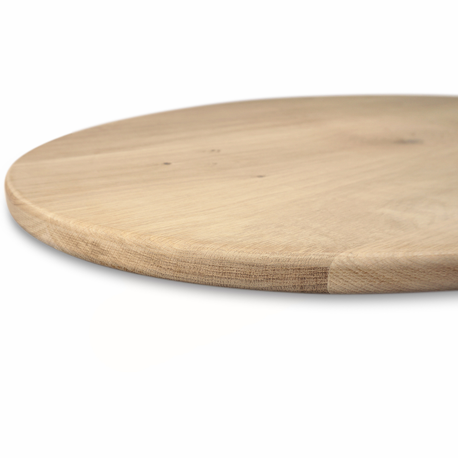  Rond eiken tafelblad op maat - 2,5 cm dik (1-laag) - extra rustiek Europees eikenhout - met extra brede lamellen (circa 14-20 cm)nhout - verlijmd kd 8-12% - diameter van 40 tot 117 cm