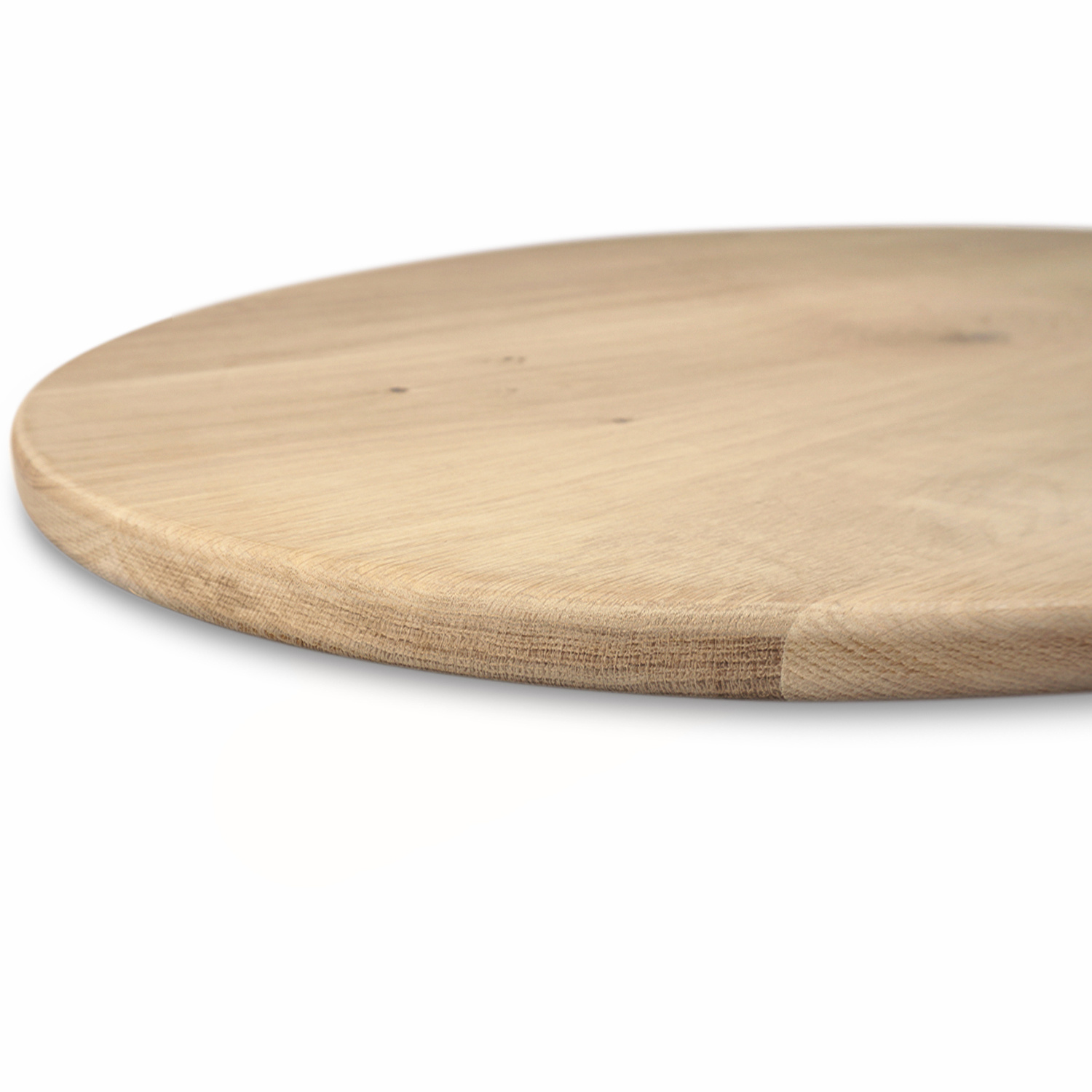  Rond eiken tafelblad op maat - 4 cm dik (1-laag) - extra rustiek Europees eikenhout - met extra brede lamellen (circa 14-20 cm)nhout - verlijmd kd 8-12% - diameter van 40 tot 117 cm