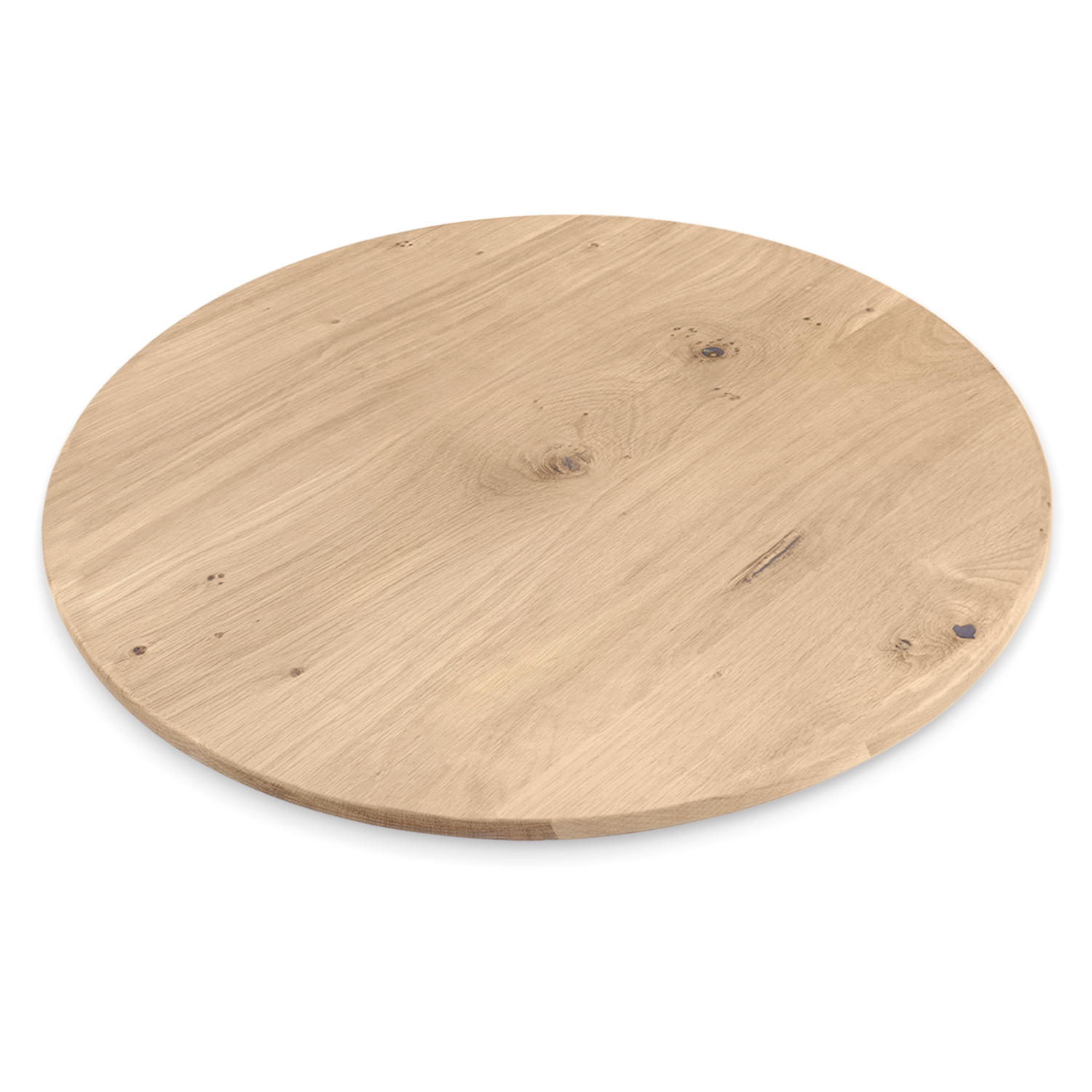  Eiken tafelblad rond - 2,5 cm dik (1-laag) - Diverse afmetingen - optioneel geborsteld - extra rustiek Europees eikenhout - met extra brede lamellen (circa 14-20 cm) - verlijmd kd 10-12%