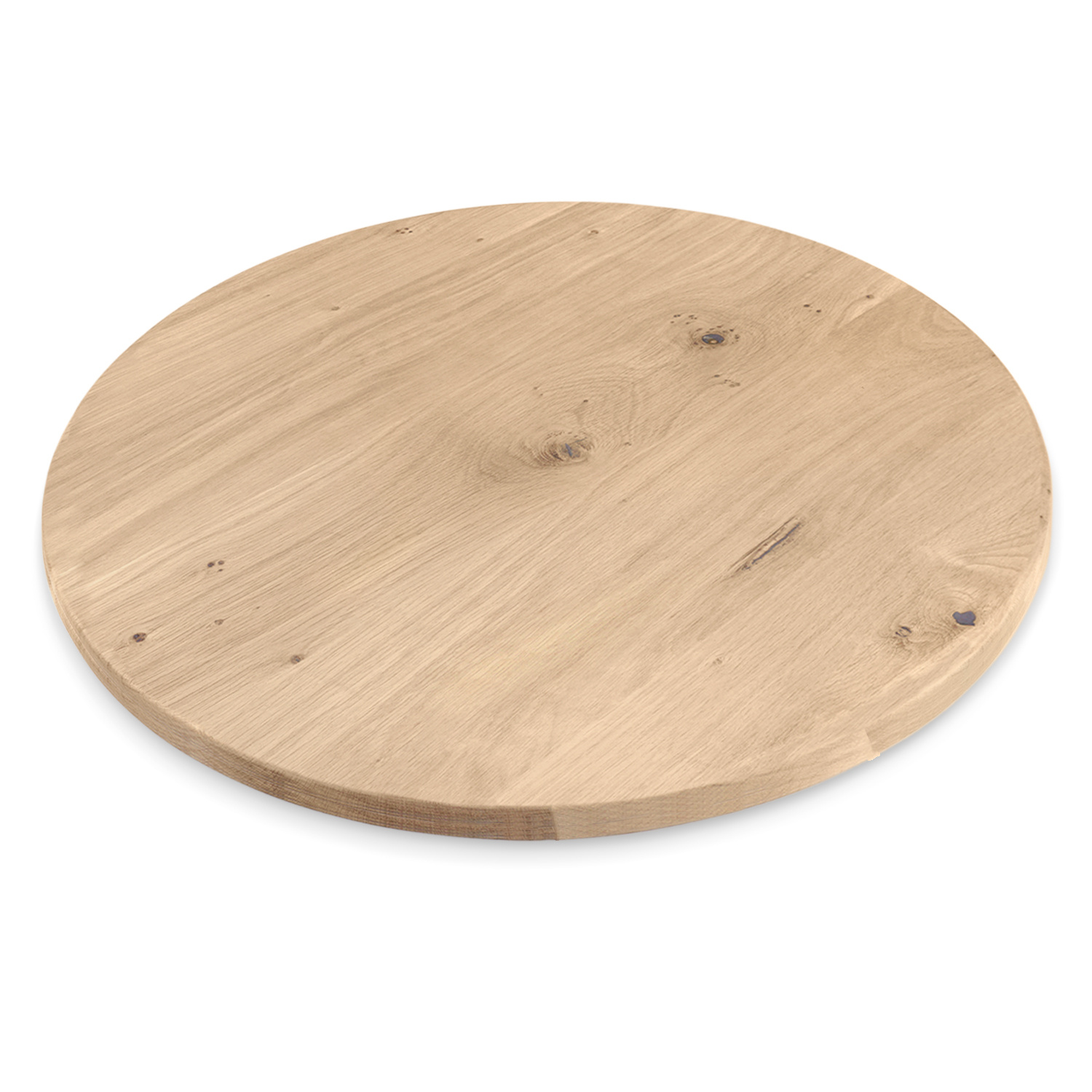  Eiken tafelblad rond - 4 cm dik (1-laag) - Diverse afmetingen - optioneel geborsteld - extra rustiek Europees eikenhout - met extra brede lamellen (circa 14-20 cm) - verlijmd kd 10-12%