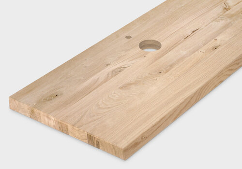 Eiken wastafelblad incl. gat / gaten - Perfect op maat bij EIKENvakman.nl. Eikenhouten wastafel plank incl. afvoer / kraan gaten - voordelig online! 
