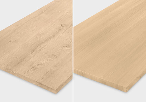 Eiken bladen per eikenhout soort / type bij EIKENvakman.nl. Kiest u voor bladen van rustiek (B) eikenhout, foutvrij (A) eikenhout of extra rustiek eikenhout?