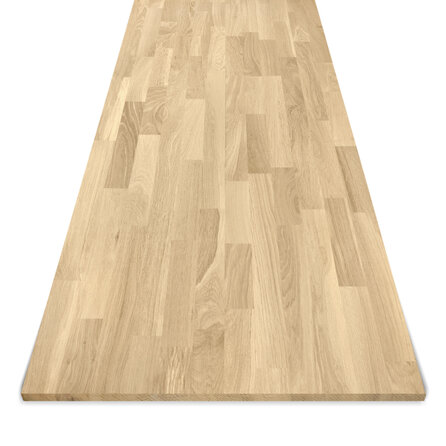 Eiken vingerlaspaneel - 2,7 cm dik - rustiek eikenhout (B/C) - in lengtelas verlijmd meubelpaneel / timmerpaneel, brede lamel (4-6 cm) - 27 mm Eiken vingerlaspaneel - 2,7 cm dik - rustiek eikenhout (B/C) - in lengtelas verlijmd meubelpaneel / timmerpaneel, brede lamel (4-6 cm) - 27 mm