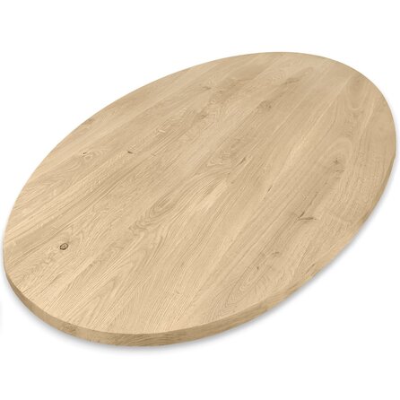 Eiken tafelblad - ovaal / ellips - 2,7 cm dik - rustiek eikenhout (B/C) - verlijmd, brede lamel (9-12 cm) - 27 mm