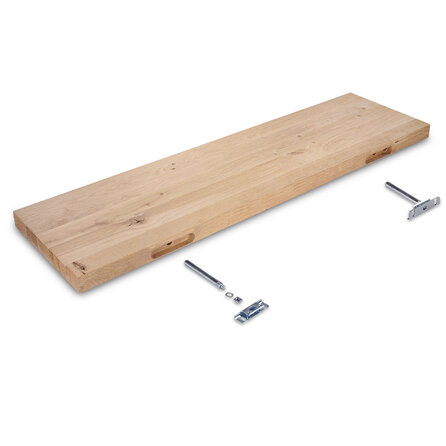 Eiken wandplank zwevend - op maat - 4 cm dik - rustiek eikenhout (B/C) - incl. blinde plankdragers (onzichtbaar) - brede lamel (9-12 cm) - 40 mm Eiken wandplank zwevend - op maat - 4 cm dik - rustiek eikenhout (B/C) - incl. blinde plankdragers (onzichtbaar) - brede lamel (9-12 cm) - 40 mm