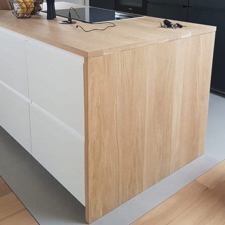 Eiken blad - inclusief uitsparing - op maat - 2 cm dik - foutvrij eikenhout (A/B) - verlijmd, smalle lamel - 20 mm