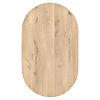 Eiken tafelblad - met halve cirkel uiteinden - 2,7 cm dik -rustiek eikenhout (B/C) - verlijmd, brede lamel (9-12 cm) - 27 mm