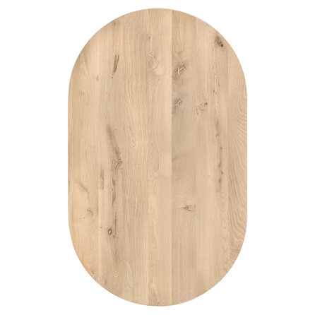 Eiken tafelblad - met halve cirkel uiteinden - 2,7 cm dik -rustiek eikenhout (B/C) - verlijmd, brede lamel (9-12 cm) - 27 mm