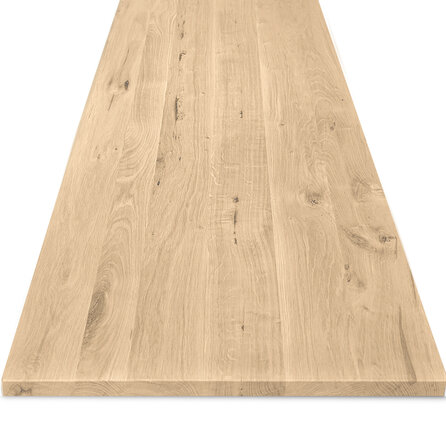 Eiken tafelblad - op maat - 2,7 cm dik - rustiek eikenhout (B/C) - verlijmd, brede lamel (9-12 cm) - 27 mm Eiken tafelblad - op maat - 2,7 cm dik - rustiek eikenhout (B/C) - verlijmd, brede lamel (9-12 cm) - 27 mm