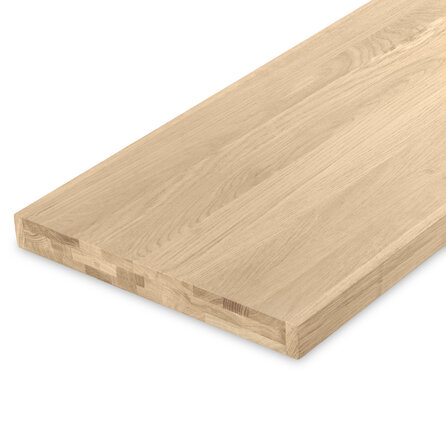 Eiken blad - op maat - 6 cm dik - 3-laags opgedikt (hol) - foutvrij eikenhout (A/B) - verlijmd paneel, smalle lamel - 60 mm Eiken blad - op maat - 6 cm dik - 3-laags opgedikt (hol) - foutvrij eikenhout (A/B) - verlijmd paneel, smalle lamel - 60 mm