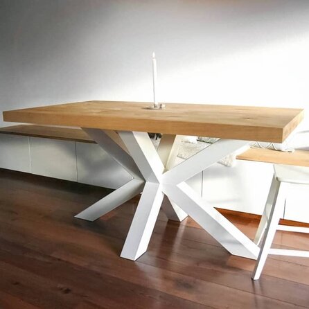 Eiken blad - op maat - 6 cm dik - 3-laags opgedikt (hol) - rustiek eikenhout (B/C) - verlijmd paneel, smalle lamel - 60 mm Eiken blad - op maat - 6 cm dik - 3-laags opgedikt (hol) - rustiek eikenhout (B/C) - verlijmd paneel, smalle lamel - 60 mm