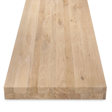 Eiken blad - op maat - 8 cm dik - 2-laags massief - rustiek eikenhout (B/C) - verlijmd paneel, smalle lamel - 80 mm