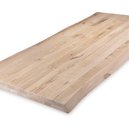 Eiken tafelblad - boomstam rand (CNC) - op maat - 8 cm dik - 2-laags massief - rustiek eikenhout (B/C) - verlijmd, smalle lamel - 80 mm