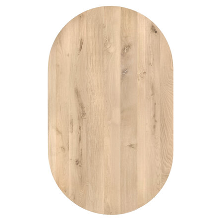 Eiken tafelblad - met halve cirkel uiteinden - 3 cm dik - rustiek eikenhout (B/C) - verlijmd, smalle lamel - 30 mm