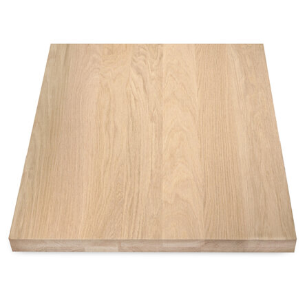 Eiken tafelblad - vierkant - 8 cm dik - 2-laags massief - foutvrij eikenhout (A/B) - verlijmd, smalle lamel - 80 mm