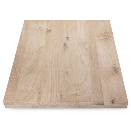 Eiken tafelblad - vierkant - op maat - 6 cm dik - 2-laags massief - rustiek eikenhout (B/C) - verlijmd, smalle lamel - 60 mm