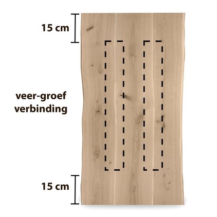 Eiken tafelblad - boomstam rand - 4 cm dik - rustiek eikenhout (B/C) - verlijmd, 3 XXL lamellen - 40 mm