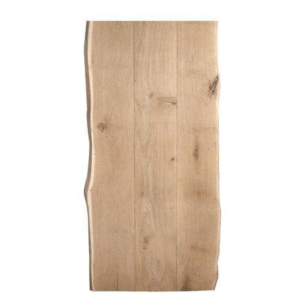 Eiken tafelblad - boomstam rand - geborsteld - 4,5 cm dik - rustiek eikenhout (B/C) - verlijmd, 3 XXL lamellen met V-groef - 45 mm