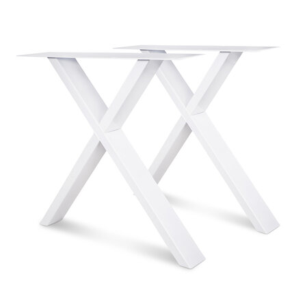 Stalen X poten - wit - koker: 4x10 cm - breedte: 78 cm - hoogte: 72 cm - witte X-tafelpoot - gecoat metaal / staal